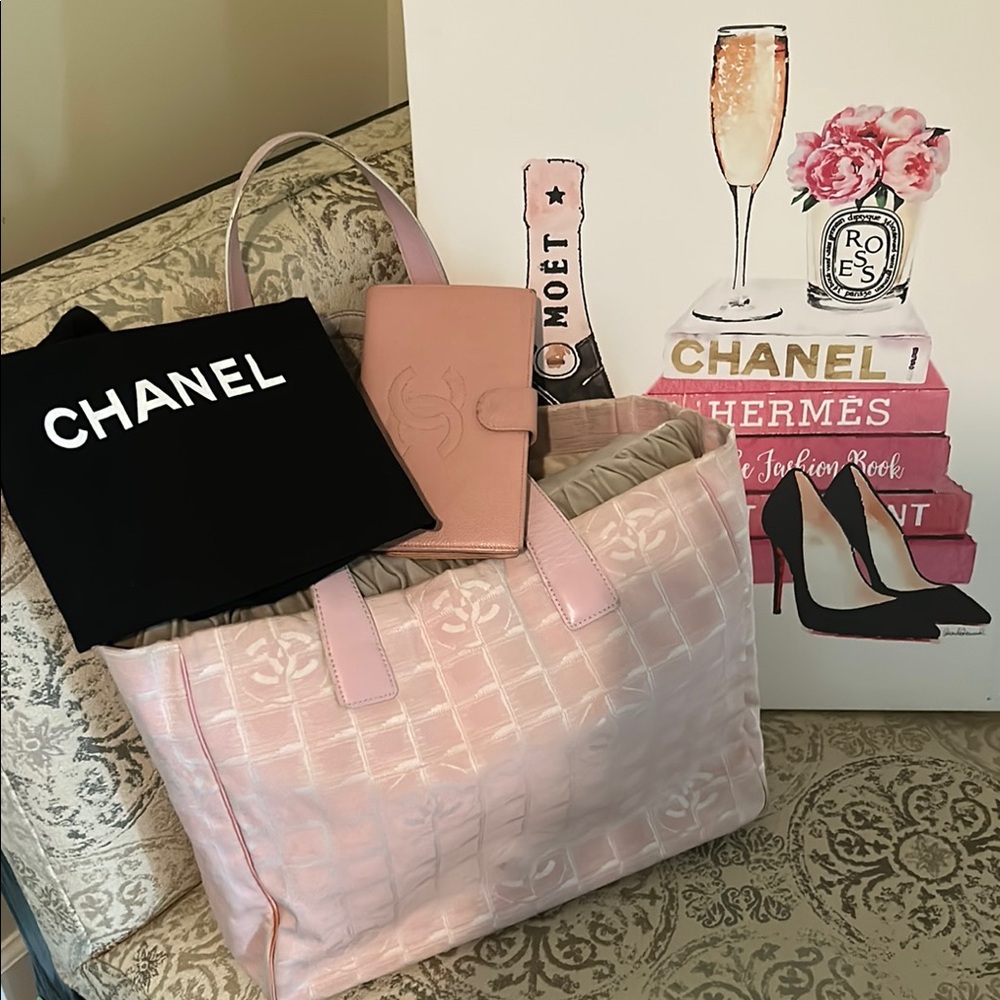 Chanel Pink Tote Bag with Chanel Wallet and dust bag